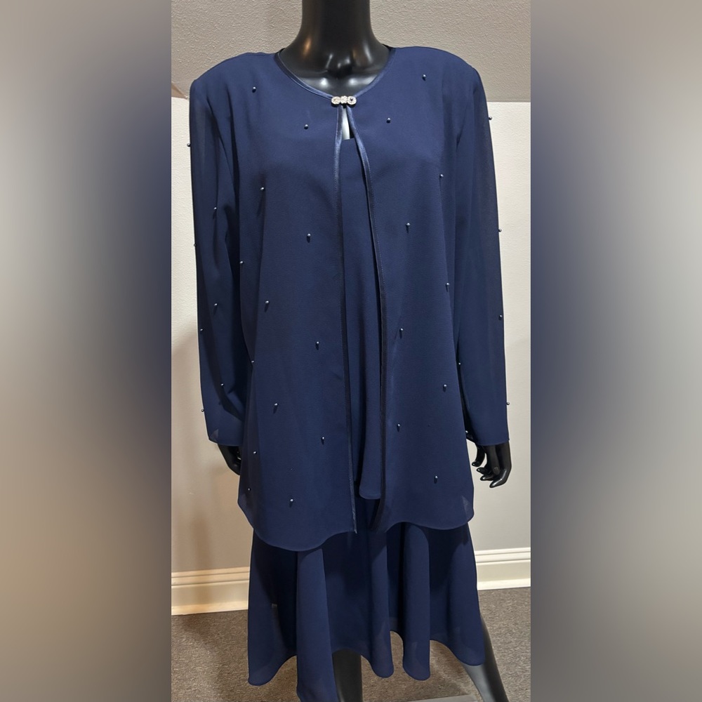 Patra Womens Navy Crepe Chiffon Dress And Jacket Sz 18